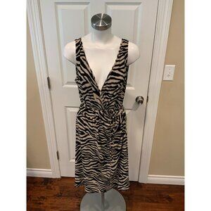 Lauren Ralph Lauren Tan & Black Zebra Striped Draped Sheath Dress, Size Large